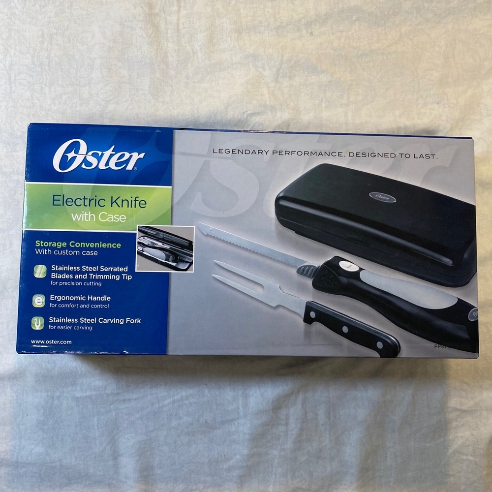 Oster FPSTEK2803B Electric Knife With Case & Carving Fork New Open Box